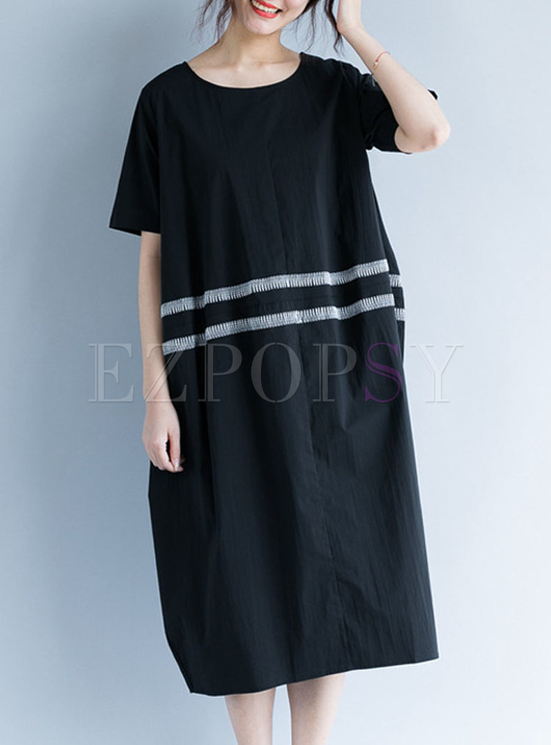 Black Striped Splicing T-shirt Dress